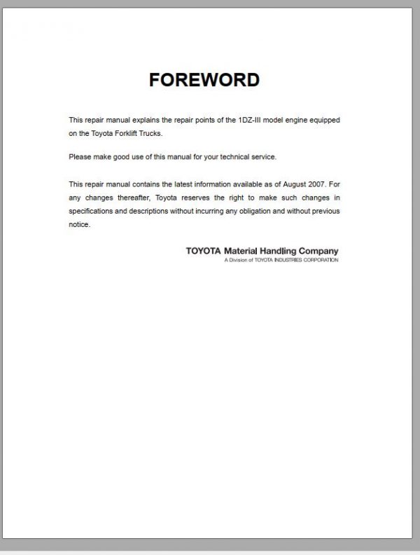 Toyota Forklift 1DZ3 Engine Repair Manual 2