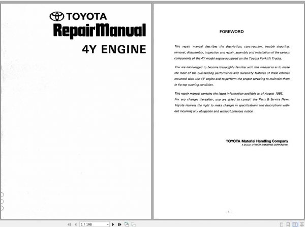 Toyota Forklift 4Y Engine Repair Manualh 1