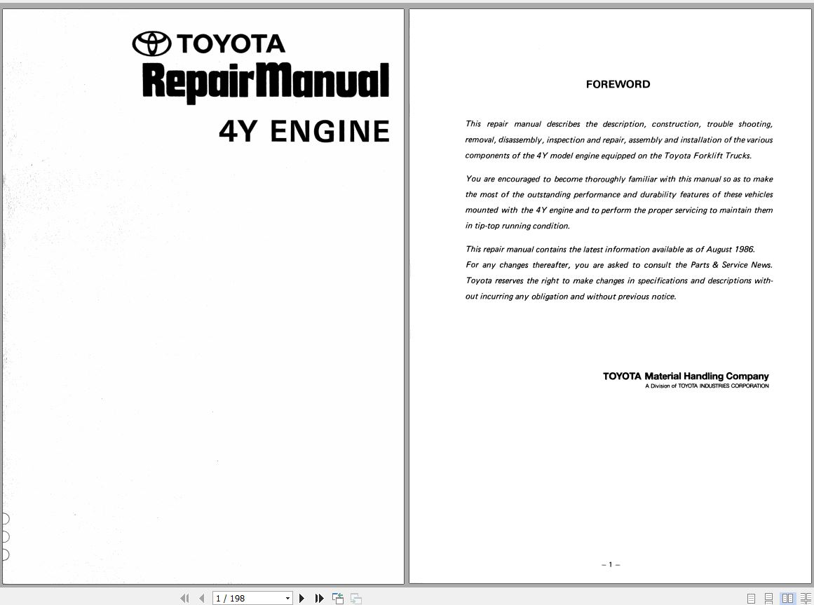 Toyota Forklift 4Y Engine Repair Manualh 1