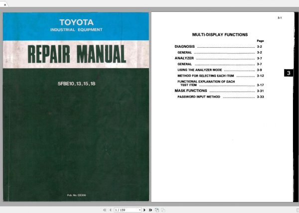 Toyota Forklift 5FBE10 13 15 18 Repair Manual 1