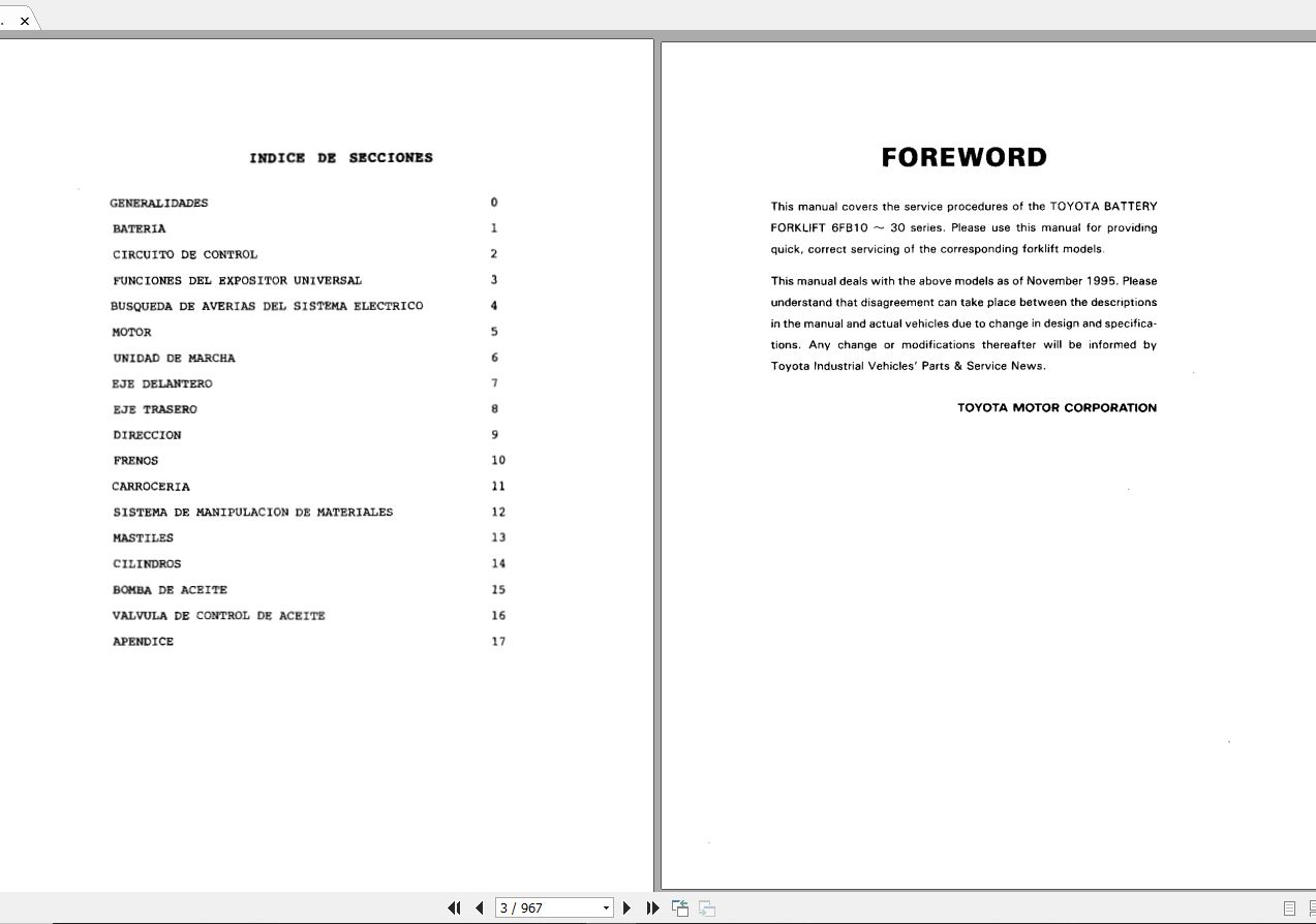 Toyota Forklift 6FB10 30 1995 Repair Manual