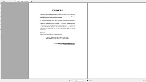 Toyota Forklift 7FBCU15 55 Repair Manual 1