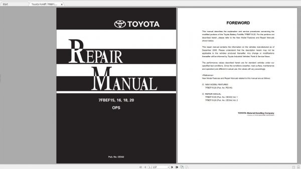 Toyota Forklift 7FBEF15 16 18 20 OPS Repair ManualToyota Forklift 7FBEF15 16 18 20 OPS Repair Manual 1