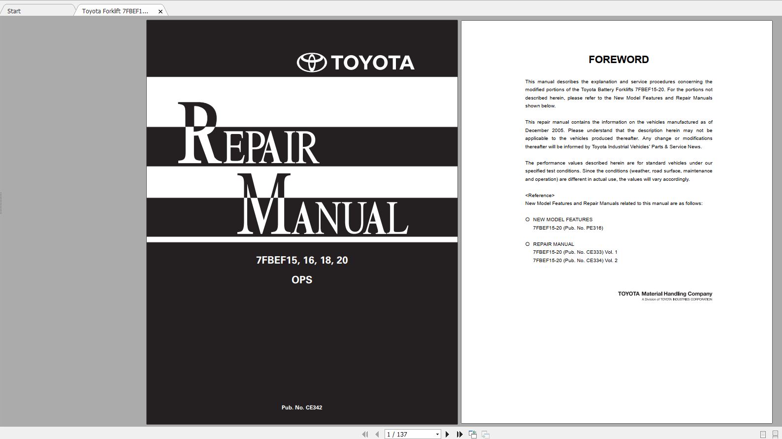 Toyota Forklift 7FBEF15 16 18 20 OPS Repair ManualToyota Forklift 7FBEF15 16 18 20 OPS Repair Manual 1