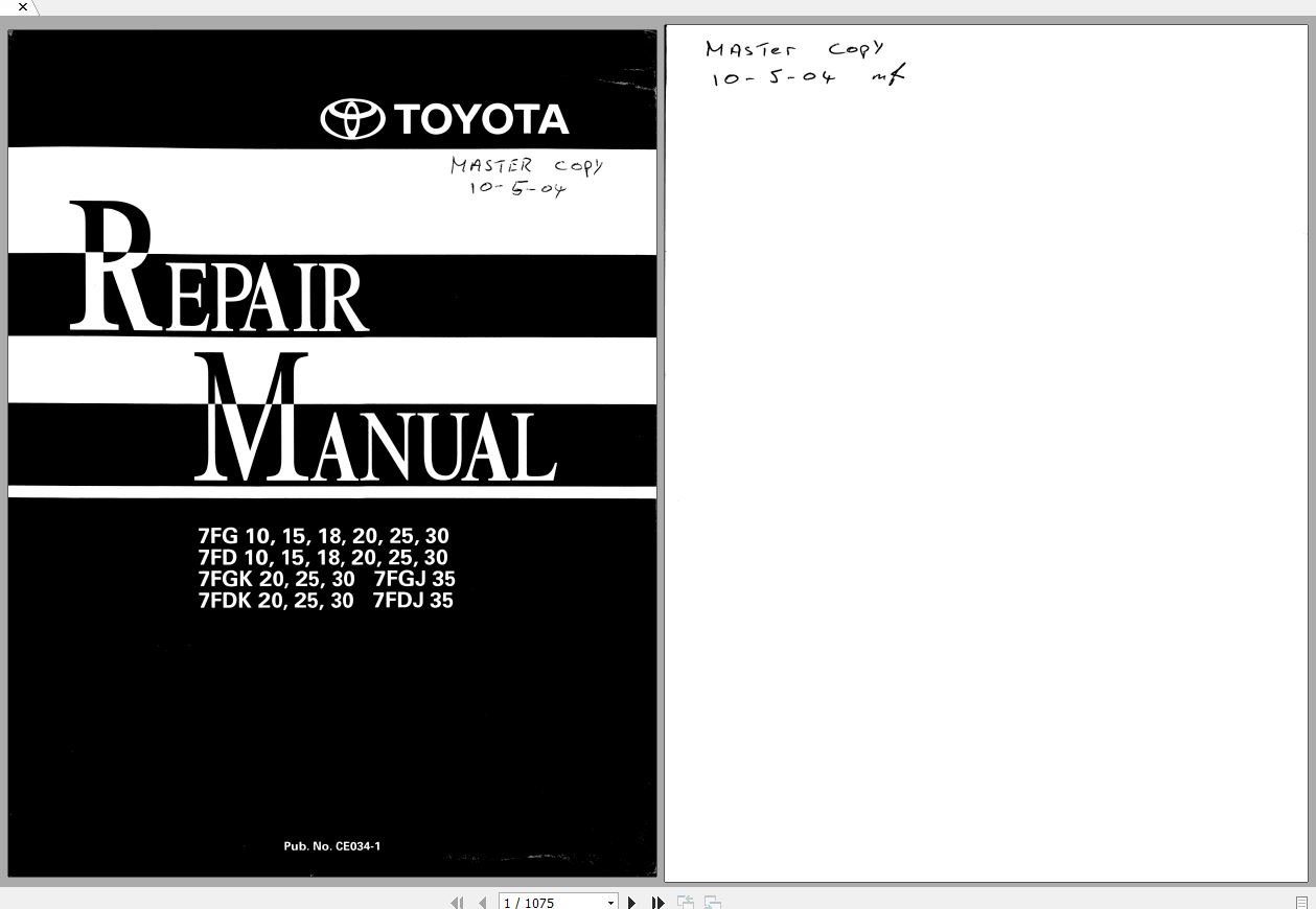 Toyota Forklift 7FG10 30 7FD10 30 7FDK 7FGK20 30 7FGJ35 7FDJ35 Supplement Repair Manua 1