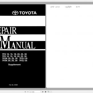 Toyota Forklift 7FG10 30 7FD10 30 7FGK20 30 7FDK20 30 7FGJ35 7FDJ35 Repair Manual 1