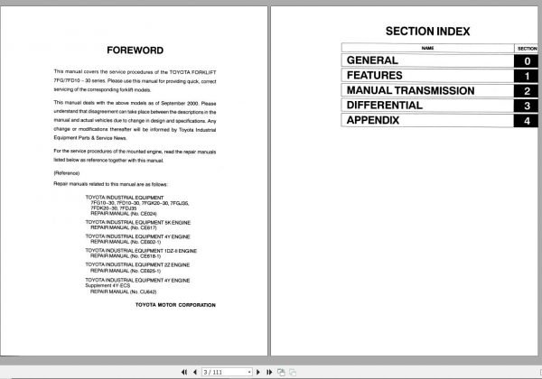 Toyota Forklift 7FG10 30 7FD10 30 7FGK20 30 7FDK20 30 7FGJ35 7FDJ35 Repair Manual 2