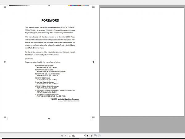 Toyota Forklift 7FGU 7FGCU 8FGF 8FDF Repair Manual 1