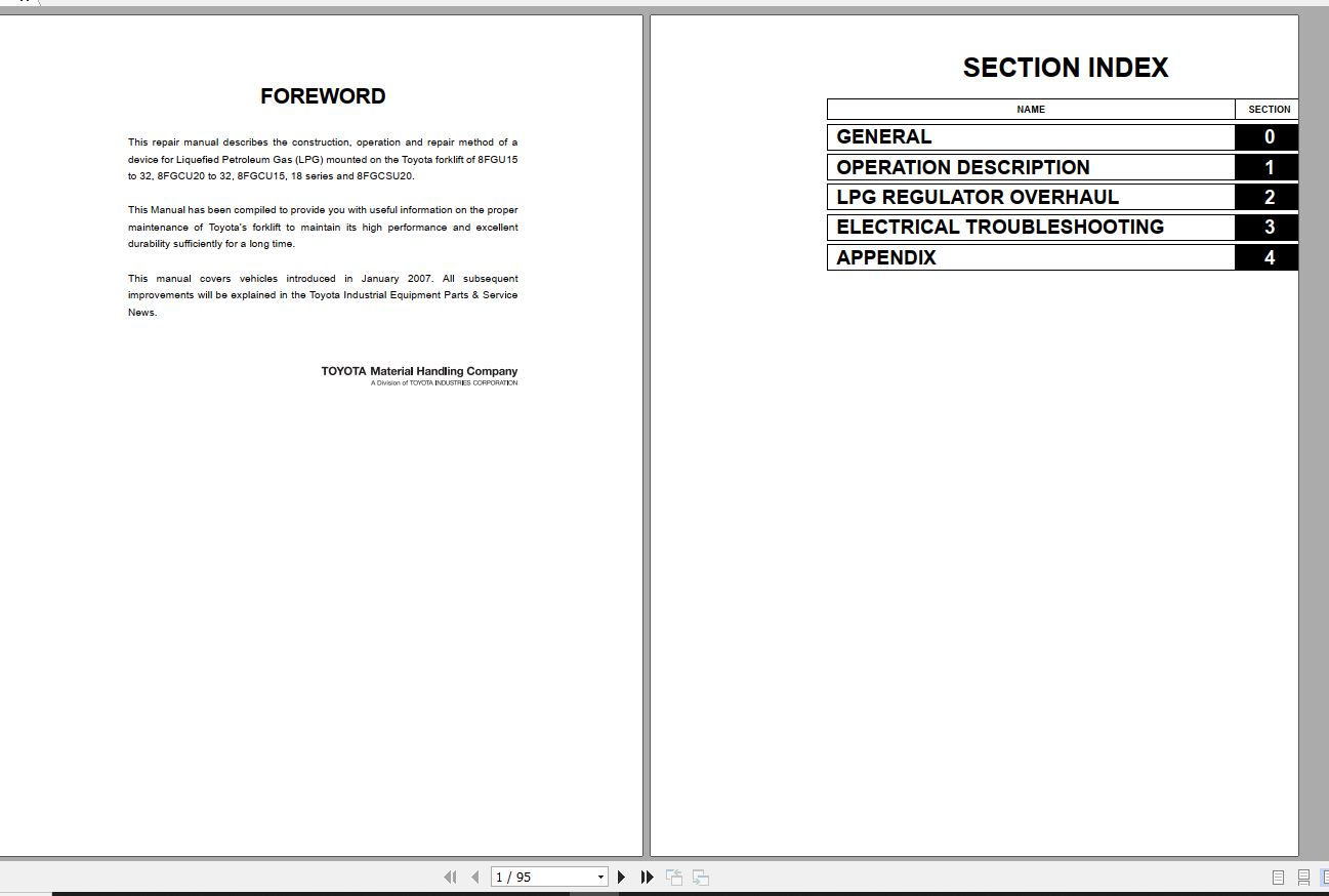Toyota Forklift 8FGCU LPG unit Repair Manual 1