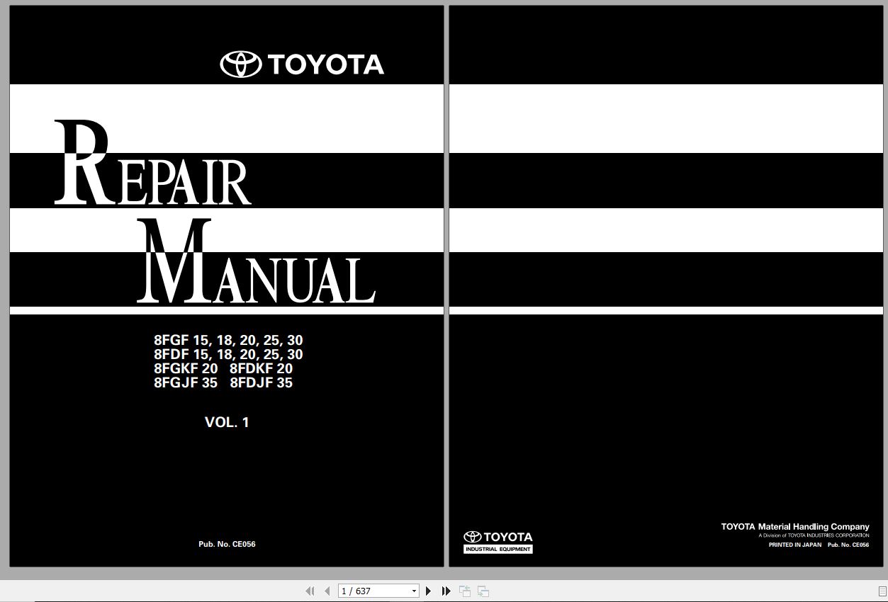 Toyota Forklift 8FGF 15 30 8FDF 15 30 8FGKF 8FDKF 8FGJF 8FDJF Repair Manual 1
