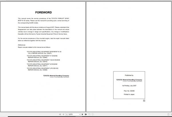 Toyota Forklift 8FGF FDF15 30 Repair Manual 3