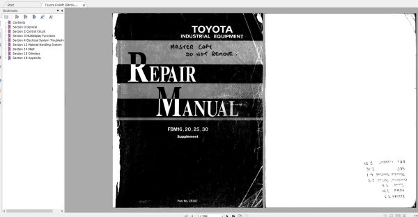 Toyota Forklift FBM16 20 25 30 Supplement Repair Manual 1