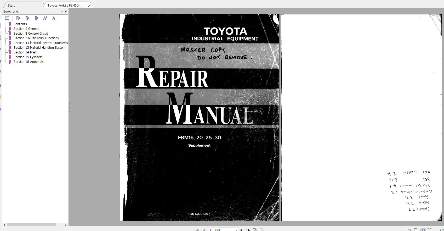 Toyota Forklift FBM16 20 25 30 Supplement Repair Manual 1