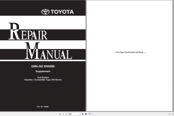 Toyota Forklift GM262 Engine Supplement Repair Manual 1
