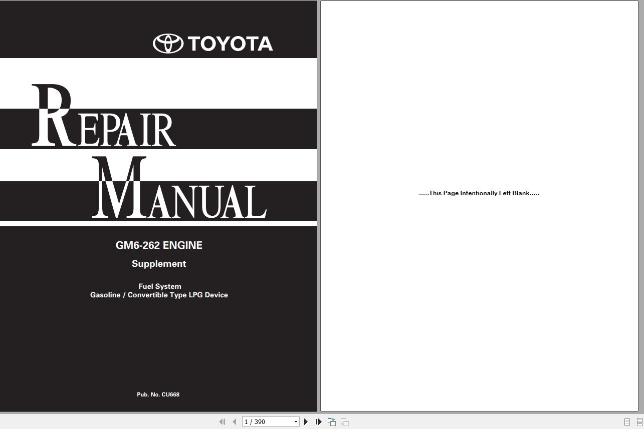 Toyota Forklift GM262 Engine Supplement Repair Manual 1