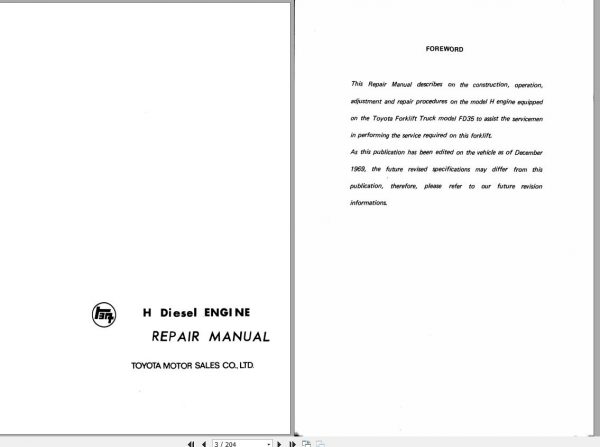 Toyota Forklift H Diesel Engine Repair Manual 2