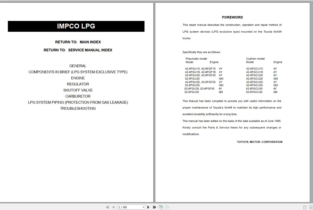 Toyota Forklift Impco LPG Device Repair Manual 1