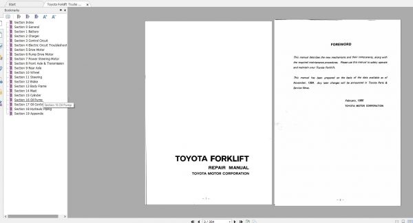 Toyota Forklift Trucks 2FBE10 18 Repair Manual 1