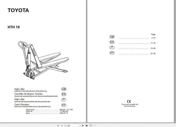 Toyota Hand Pallet HTH10 Service Manual 1