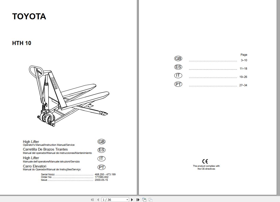 Toyota Hand Pallet HTH10 Service Manual 1