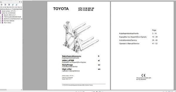 Toyota Hand Pallet HTH10EX Service Manual 1