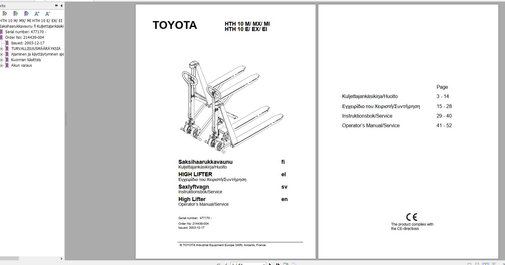 Toyota Hand Pallet HTH10EX Service Manual 1