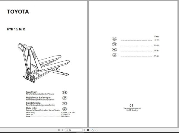 Toyota Hand Pallet HTH10ME Service Manual 1