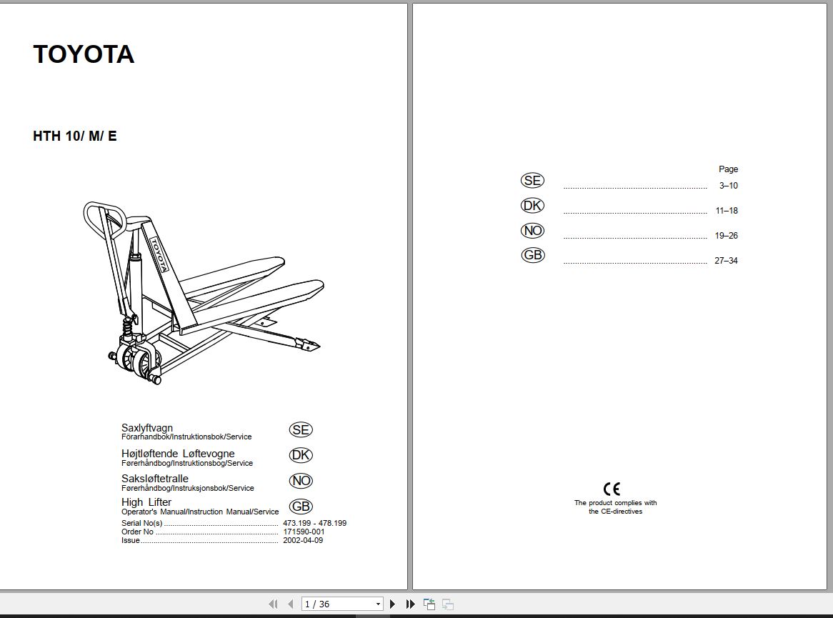 Toyota Hand Pallet HTH10ME Service Manual 1