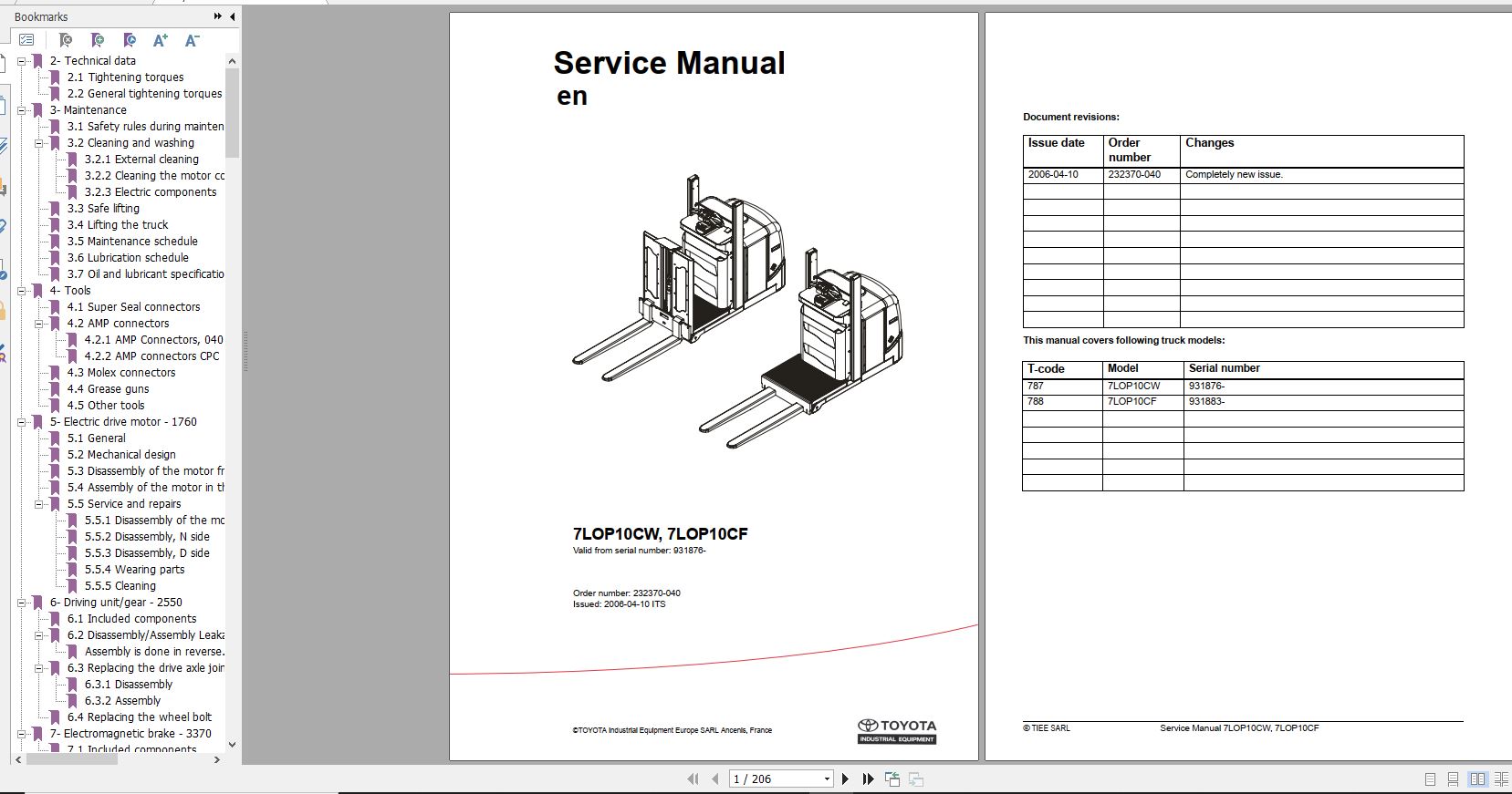 Toyota Order Picker 7LOP10CW CF Service Manual 1