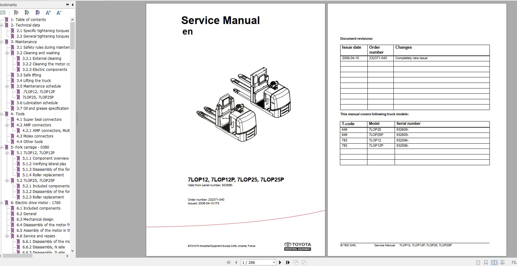 Toyota Order Picker 7LOP12 12P 25 25P Service Manual 1
