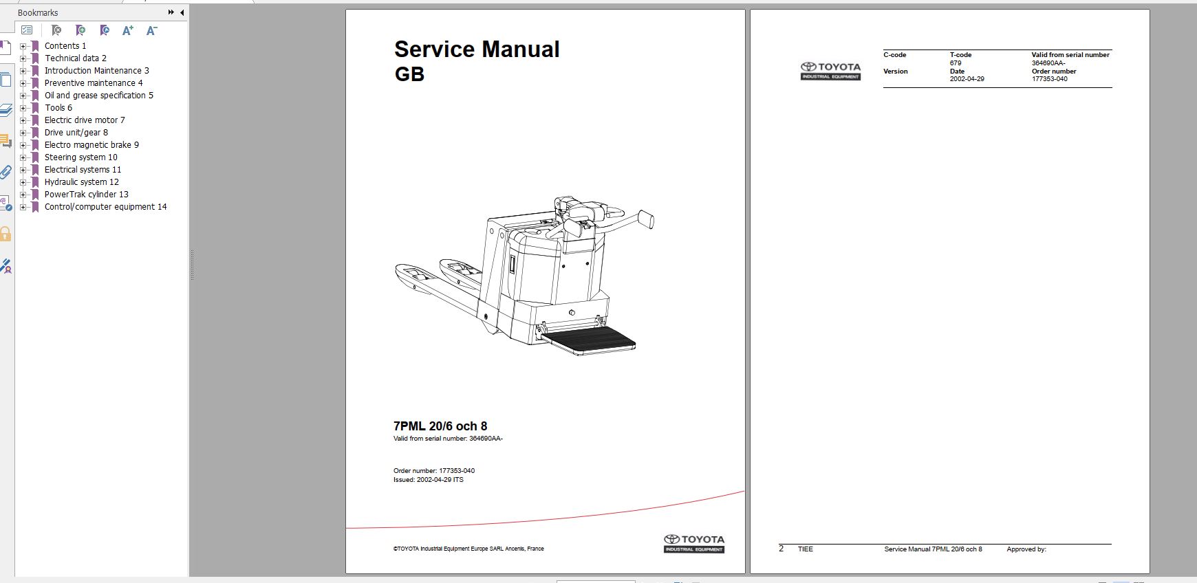 Toyota Powered Pallet 7PML20 6 Service Manual 1