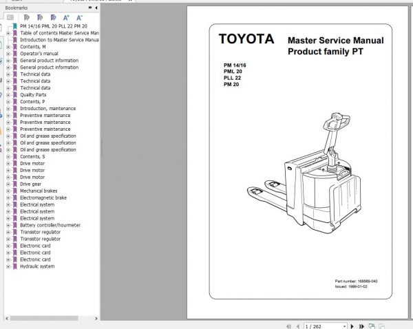 Toyota Powered Pallet PM14 16 PML20 PLL22 PM20 Repair Manual 1