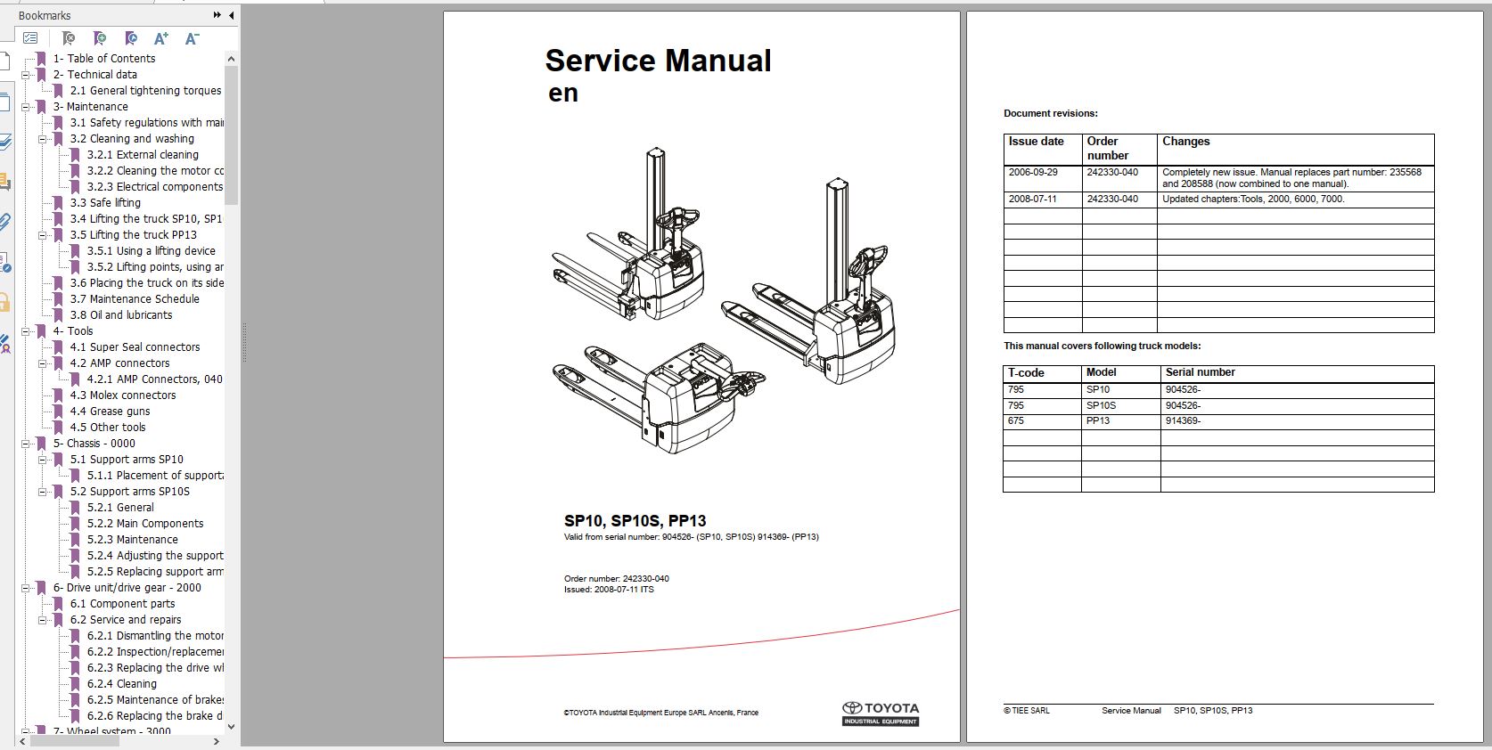 Toyota Powered Pallet SP10 SP10S PP13 Service Manual 1