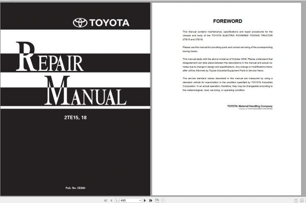 Toyota Tow Tractor 2TE15 18 Repair Manual 1