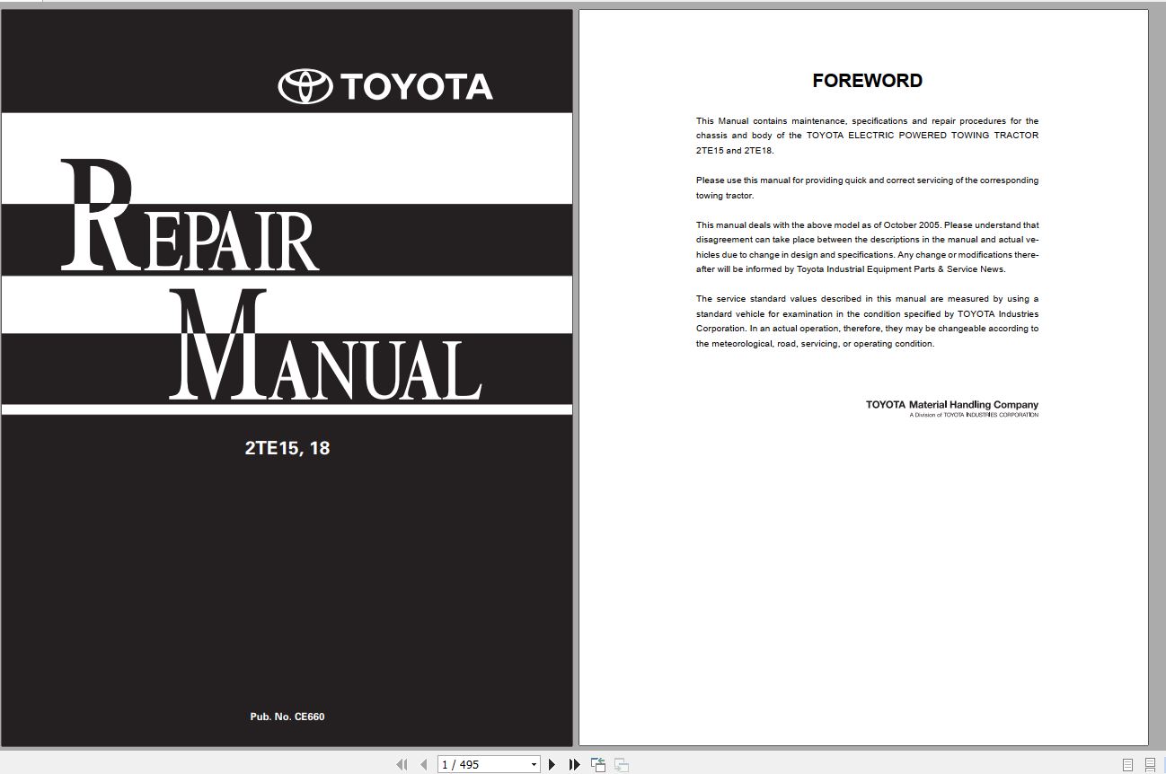 Toyota Tow Tractor 2TE15 18 Repair Manual 1