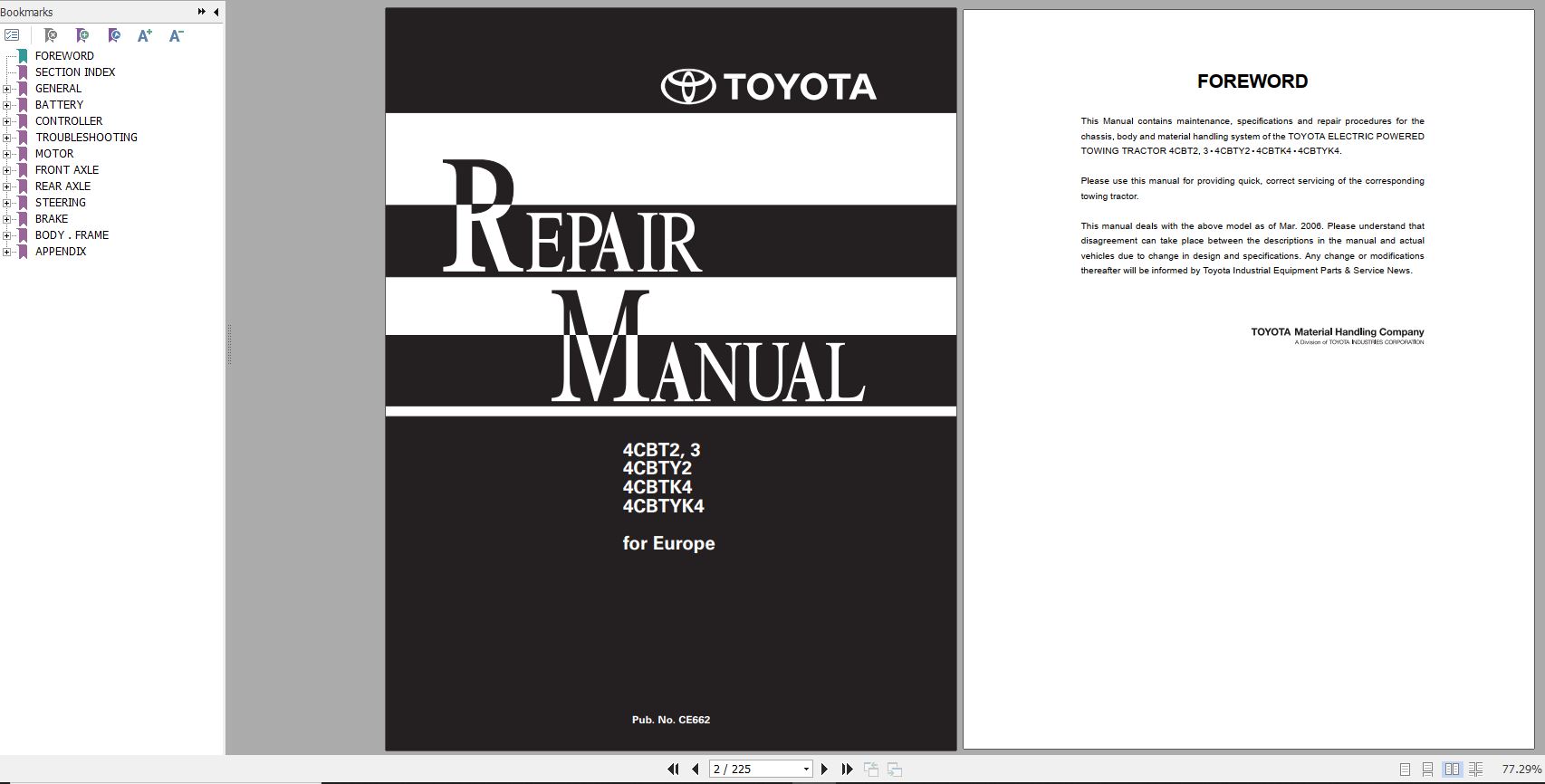 Toyota Tow Tractor 4CBT2 3 4CBTY2 4CBTK4 4CBTYK4 Repair Manual 2