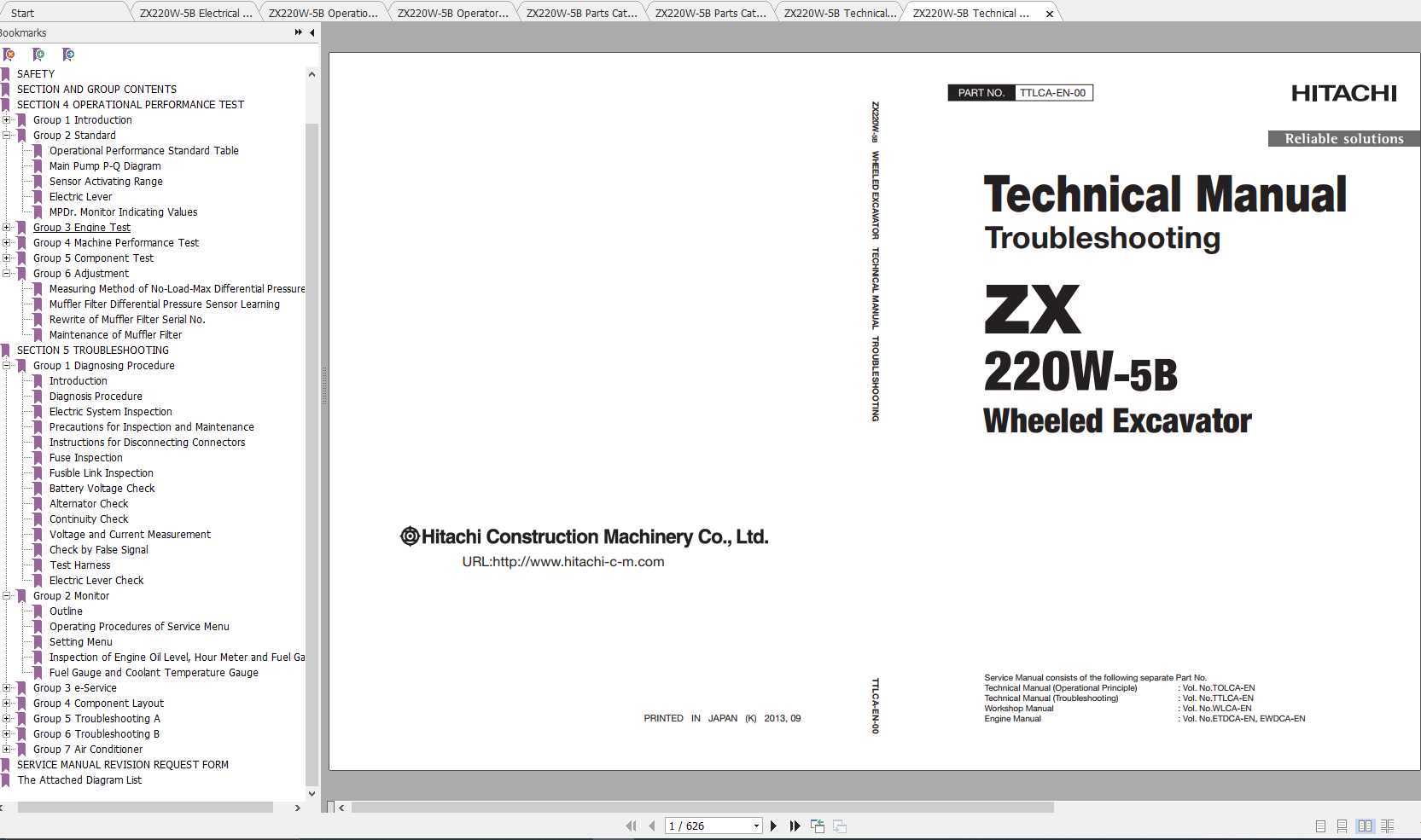 ZX220W 5B Electrical Hydraulic Circuit Diagram EN