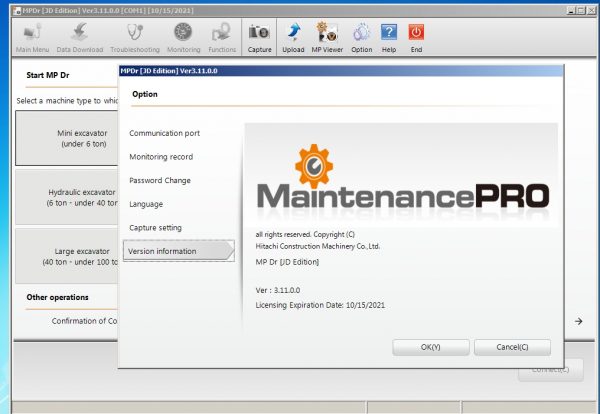 Hitachi Construction Machinery MPDr Ver 3.11.0.0 02.2021 Diagnostic Software 4