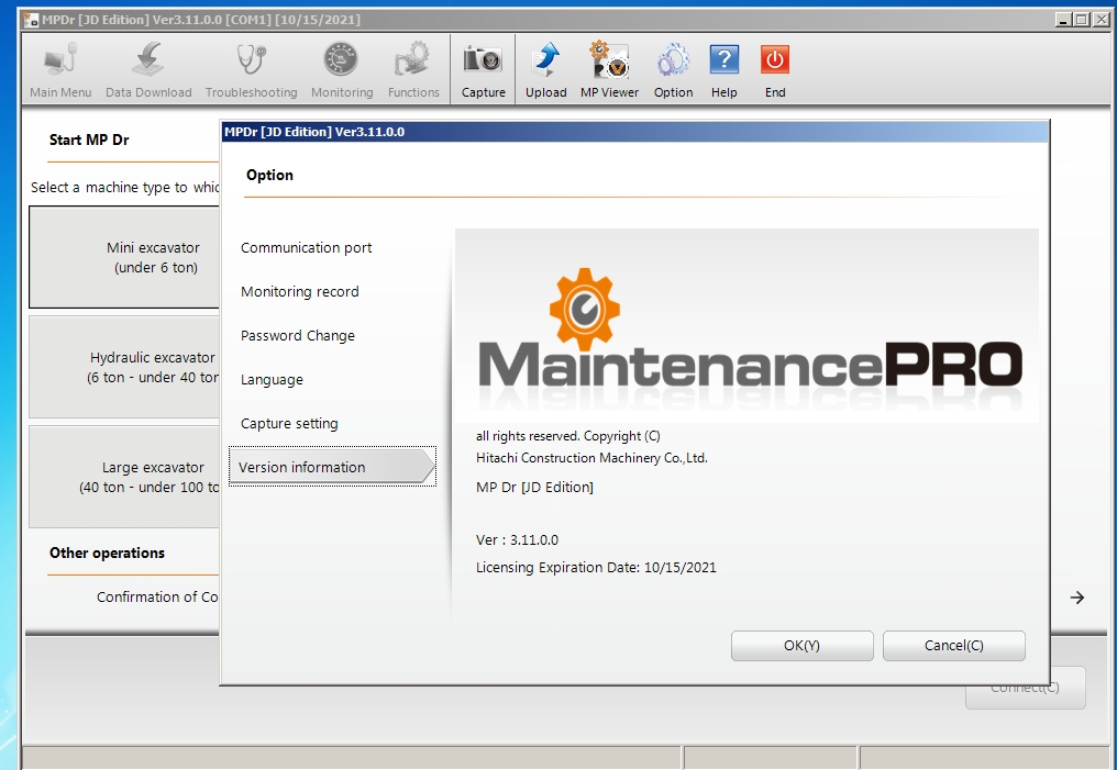 Hitachi Construction Machinery MPDr Ver 3.11.0.0 02.2021 Diagnostic Software 4