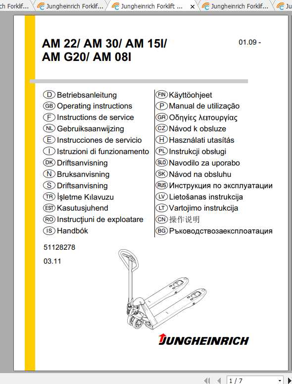 Jungheinrich Forklift AM Operating Instructions 1
