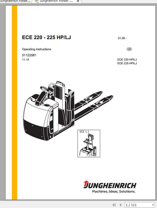 Jungheinrich Forklift ECE 220 225 HP LJ Operating Instructions 1