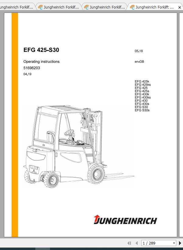 Jungheinrich Forklift EFG 422 430 Operating Instructions 2
