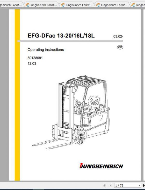 Jungheinrich Forklift EFG Operating Instructions 2