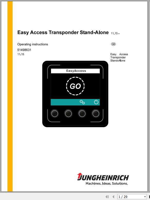 Jungheinrich Forklift Easy Access Transponder Stand Alone Operating Instructions 1