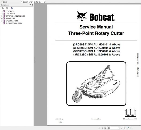 Bobcat Three Point Rotary Cutter Service Manual 6989549 1