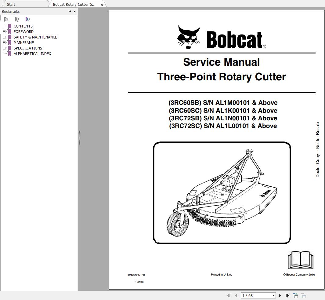Bobcat Three Point Rotary Cutter Service Manual 6989549 1