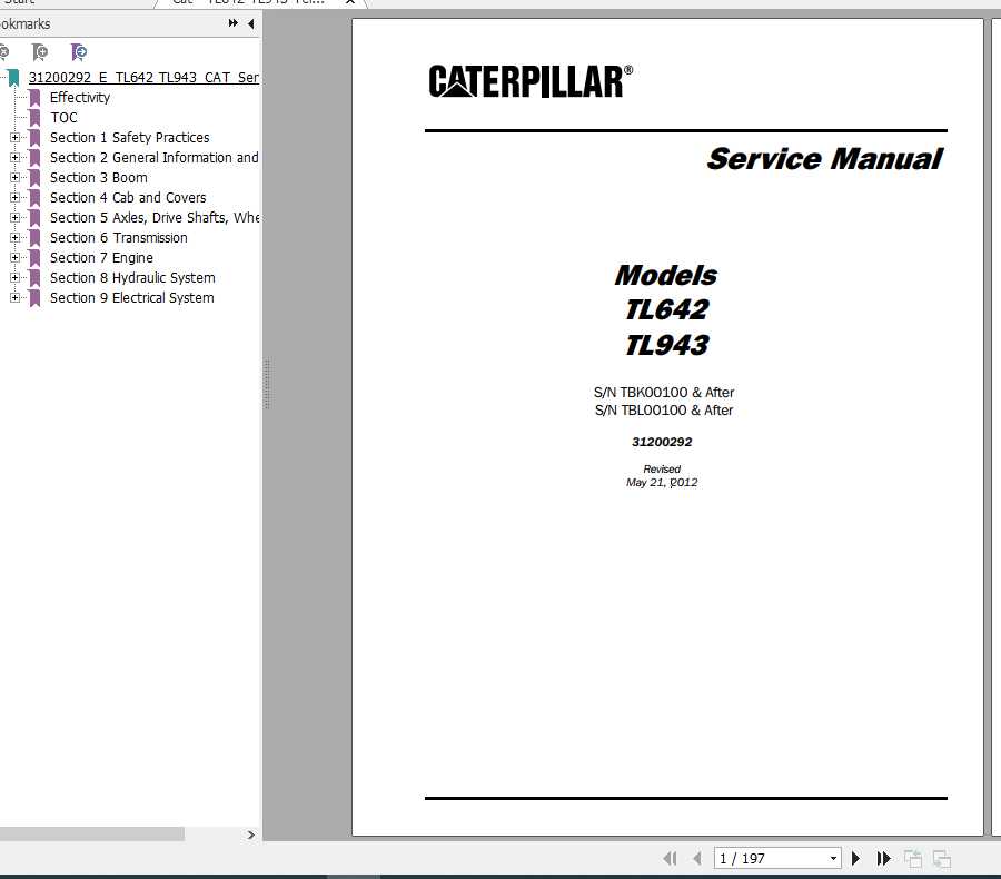 CAT Telehandler TL642 TL943 Service Manual 31200292 1