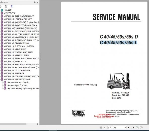 Clark Forklift C 40 45 50s 55s D L Service Manuals 1