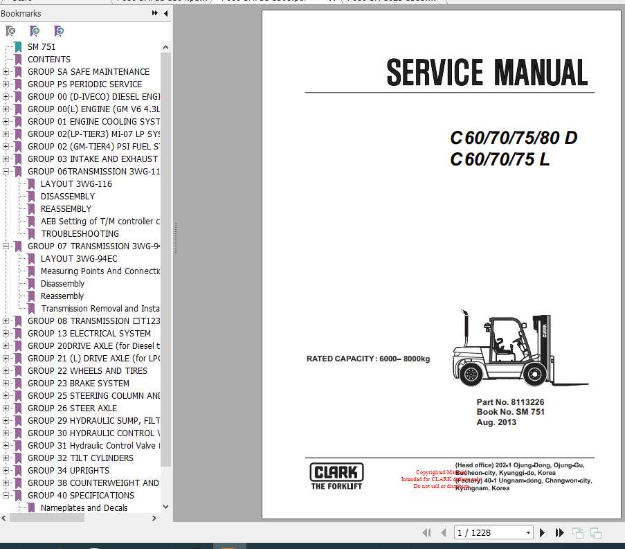 Clark Forklift C 60 70 75 80 D L Service Manuals 1