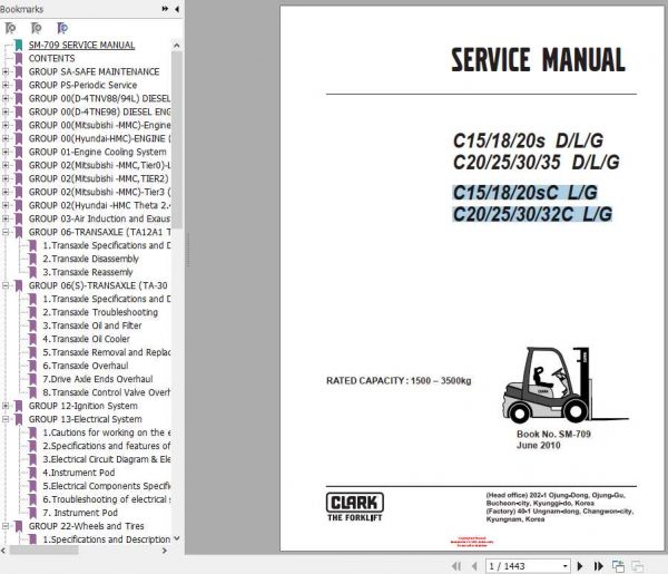 Clark Forklift C15 C20 DLG Service Manuals 1